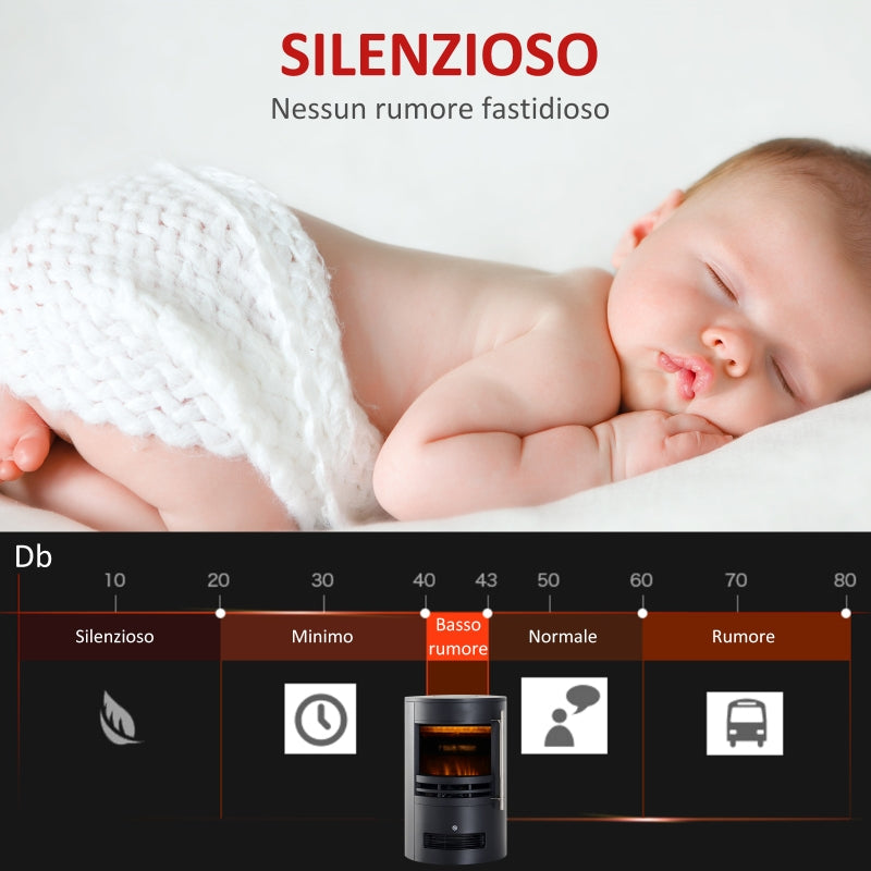 Camino Elettrico da Terra Effetto Fiamma 1800W Nero 