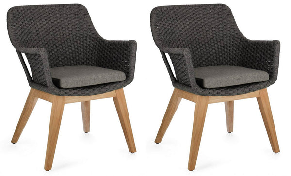sconto Set 2 Sedie 46x46x82h cm con Braccioli e Cuscini Allison Antracite