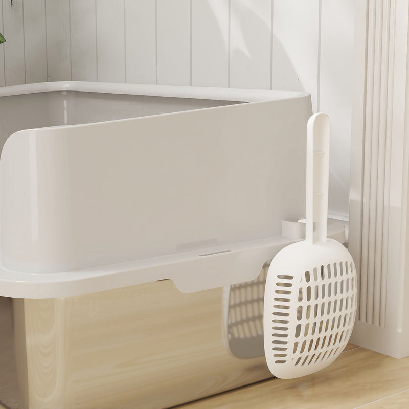 Lettiera per Gatti con Bordi Rialzati 60x40x28 cm in Acciaio Inox e PP Grigio Chiaro   