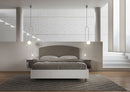 Letto Matrimoniale con Rete e Contenitore Alzata Comoda Struttura Bianco Frassico e Testata in Similpelle Antilia Cappuccino Varie Misure