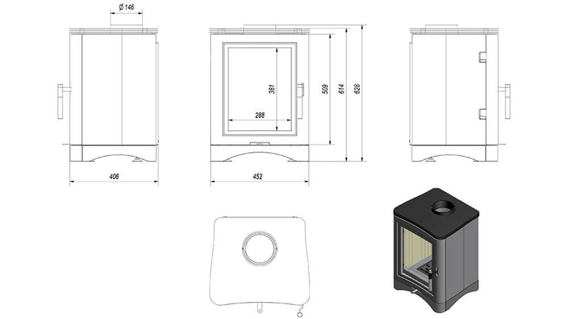 Stufa a Legna 5,5/9rKW in Ghisa e Acciaio Flig Warren 150 Nera