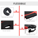 Lettino da Massaggio Fisioterapia 2 Snodi 215x60x84 cm in Alluminio Nero e Rosso