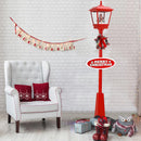 Lampione Natale con Luce LED Scena Natalizia Motorizzata Neve Musica 180 cm Rosso
