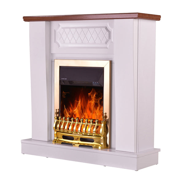 Camino Elettrico da Pavimento 101x100x30 cm Effetto Fiamma 2000W Asoli & Galileo gold Bianco/noce sconto
