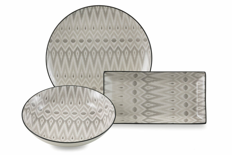 Servizio Piatti 18 Pezzi in Gres Villa d'Este Home Tivoli Confusion Bianco e Grigio