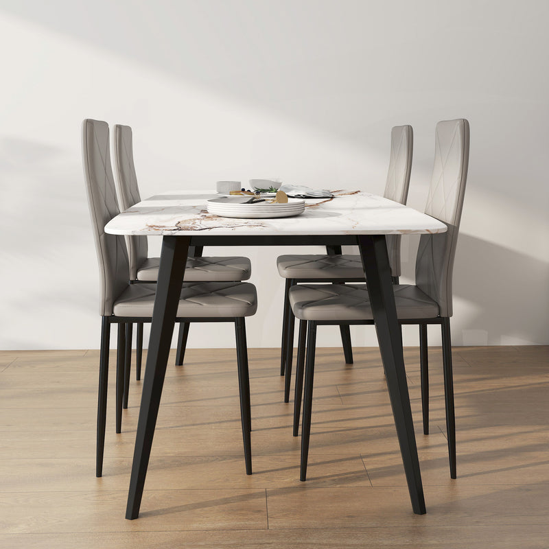 Set di 4 Sedie da Pranzo 41x50x97 cm con Schienale Alto in Finta Pelle e Acciaio Grigio      