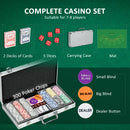 Set Poker per 7-8 Giocatori con 300 Fiches 2 Mazzi di Carte e 5 Dadi con Valigetta in Alluminio e Poliestere Argento