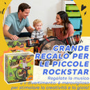 Batteria Giocattolo per Bambini con Sgabello Gioco Musicale in Plastica e Acciaio Inox Nero      