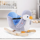 Cavallo a Dondolo per Bambini in Legno e Peluche Pinguino Grigio  