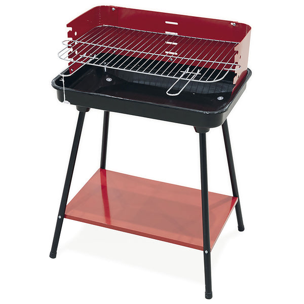 sconto Barbecue a Carbone Carbonella Rettangolare 58x38x82 cm con Vassoio in Acciaio al Carbonio Rosso