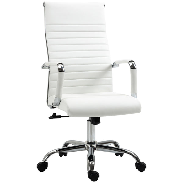 Sedia da Ufficio Ergonomica Funzione Dondolo 54x62x104-114 cm in Finta Pelle Bianco sconto