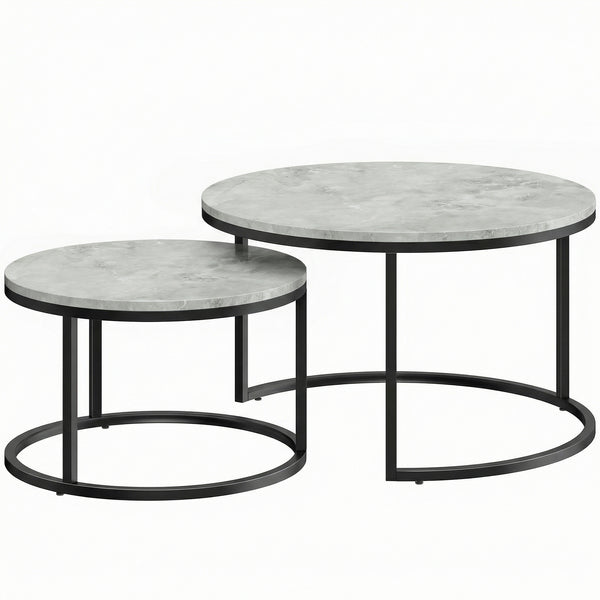 Set 2 Tavolini da Salotto Ø78,5x46,5 cm e Ø59x36,5 cm con Piano Effetto Marmo in Legno e Metallo Grigio Marmo sconto