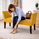 Panca Fondoletto Ingresso 111x40x60 cm con Piedi in Legno e Rivestimento Velluto Mostarda     