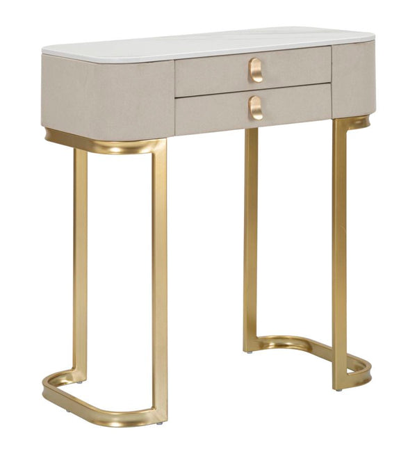 Console Fissa 2 Cassetti Beauty 70x80x40 cm in Legno MDF e Metallo Crema/Oro acquista