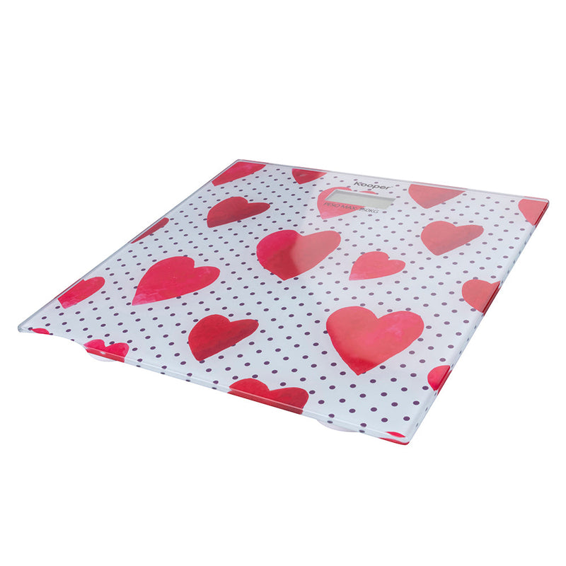 Bilancia Pesapersona Elettronica Max 150 Kg in Vetro Kooper  Bianco con Cuori