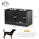 2 Ciotole per Cani Rialzate 60x30x35,5 cm in Acciaio Inox con Vano Contenitore Nero