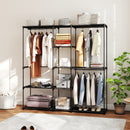 Armadio Guardaroba 182x43x185 cm con 8 Ripiani e 3 Aste per Appendere in Tessuto Nero      