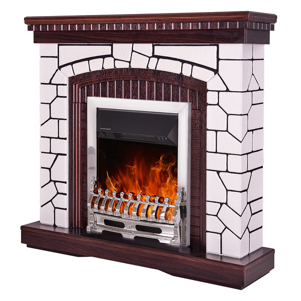 Camino Elettrico da Pavimento 105,8x110x30 cm Effetto Fiamma 2000W Natali & Galileo Silver Bianco/noce scuro prezzo