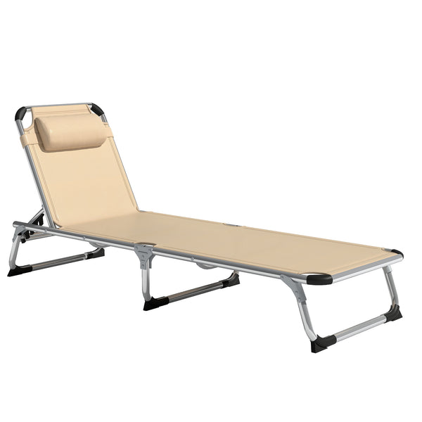 Sdraio Pieghevole 60x165x76 cm con Poggiatesta e Schienale Regolabile in Alluminio Beige acquista