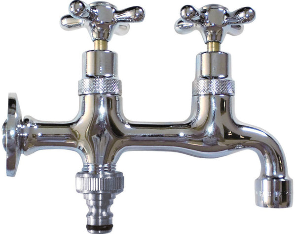 prezzo Rubinetto Doppio per Fontana da Giardino in Ottone Cromato con Attacco Rapido Morelli Tandem