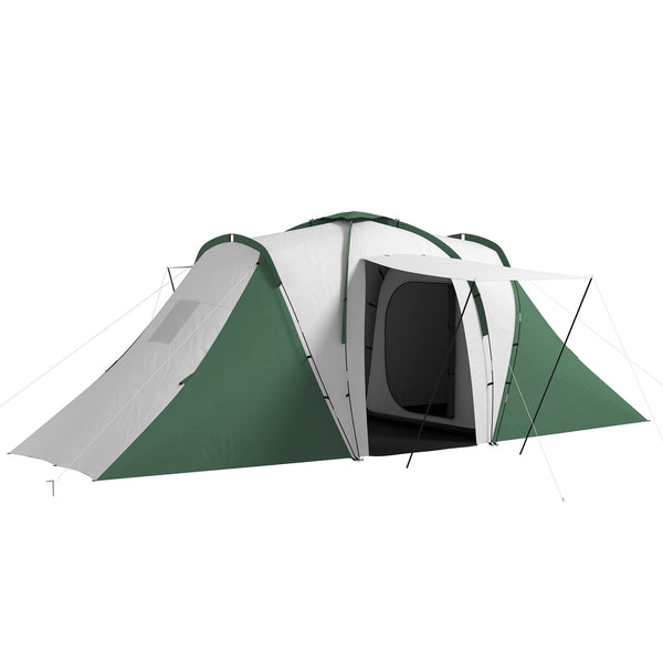 acquista Tenda da Campeggio 555x225x190 cm per 4-6 Persone con 2 Camere Grigio e Verde
