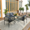 Set Salotto da Giardino con 2 Poltrone Divanetto e Tavolino da Caffè in Vetro in Rattan Grigio   