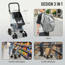 Carrello Spesa Pieghevole 44x58x100 cm Borsa da 46L con Ruote Scomparto Refrigerato in Alluminio Grigio      