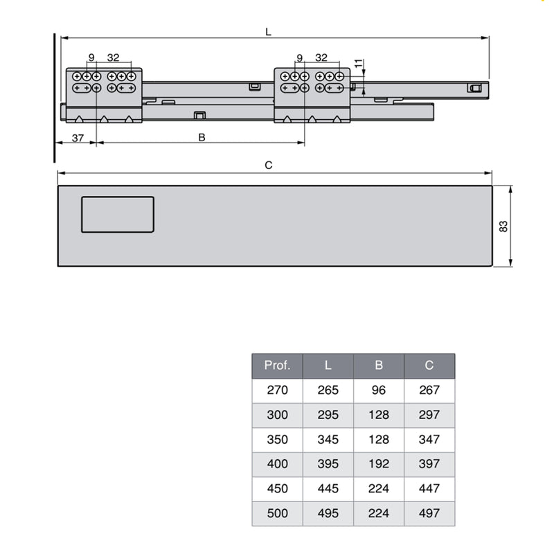 Kit Cassetto per Cucina Vantage-Q H141 mm P 500 mm con Astine Chiusura Soft Acciaio Grigio Emuca