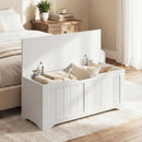 Panca Contenitore 100x40x45 cm Capacità 136L con Coperchio Sollevabile in Legno Bianca      