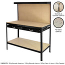 Banco da Lavoro Porta Attrezzi 120 cm in Acciaio con Parete e Cassetto Nero 