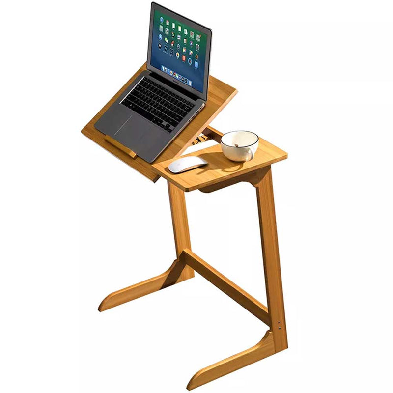 Tavolino Sovrapposto A Forma Di C Regolabile In Altezza - Per Letto, Divano, PC Portatile, Con Ruote, Colore Noce Scuro