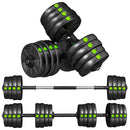Set 2 in 1 con 2 Manubri Convertibili in Bilanciere Peso Totale 30 kg e Dischi Pesi Regolabili Nero      