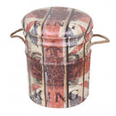 Set 2 Pouf Contenitore Tondo in MDF Panna e Rosso