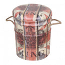 Set 2 Pouf Contenitore Tondo in MDF Panna e Rosso