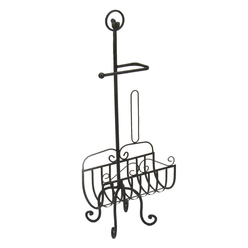 Portarotolo a stelo in metallo nero con portariviste cm 32x27,5xh82