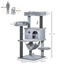 Albero Tiragraffi per Gatti con Palo Casetta Letto Amaca e 2 Giochi in Legno e Peluche Grigio      