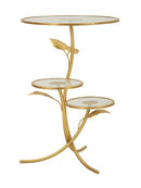 Tavolinetto 3 Ripiani Leaf Ø54x69,5 cm in Ferro e Vetro Oro      