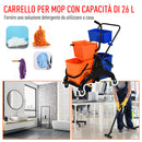 Carrello Pulizie Professionale da 26L con 2 Secchi Lavapavimenti, in Plastica e Metallo, 78x45x95 cm, Arancio Blu      