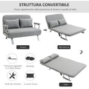 Divano Letto Singolo con Seduta Regolabile in 5 Posizioni 105x80x78 cm in Finta Pelle Grigio Chiaro  