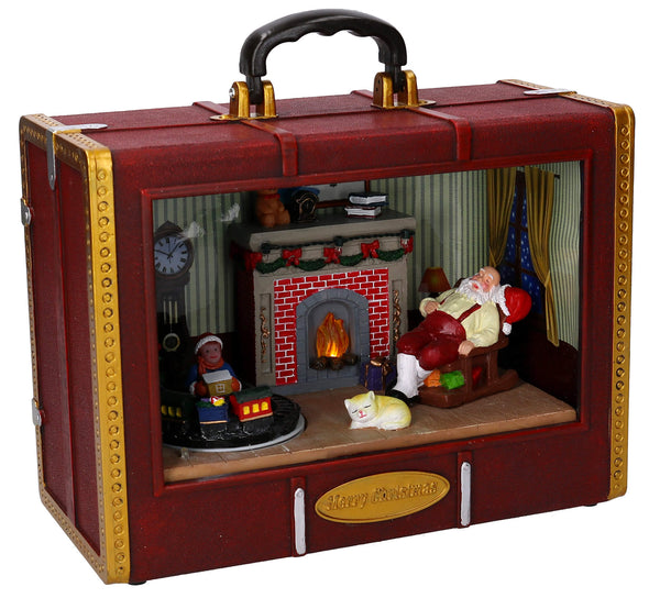 sconto Valigia Scena di Natale in Resina con Luci e Suoni 26,5x21,5x12,5 cm