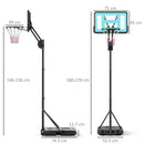 Canestro Basket da Esterno Regolabile 146-236 cm con Ruote e Base Riempibile Nero   