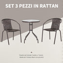 Set Tavolo e 2 Sedie da Giardino in Acciaio e Rattan Marrone