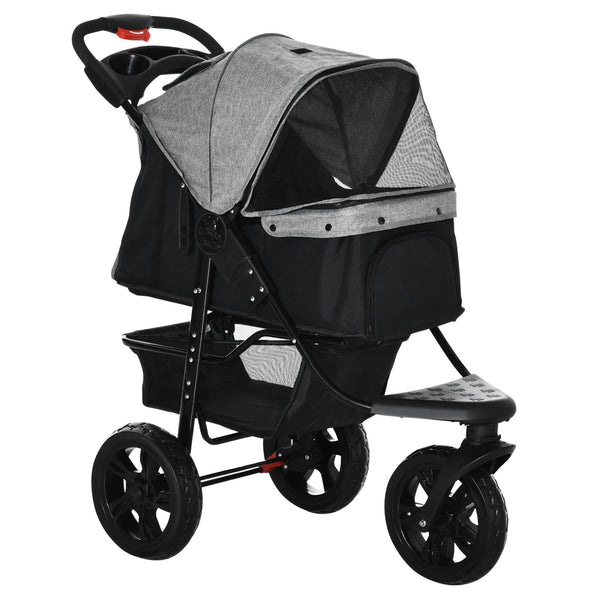 Passeggino per Cani Pieghevole 109,5x54,5x106,5 cm in Acciaio e Oxford Grigio e Nero acquista