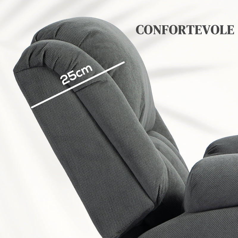 Poltrona Alzapersona Massaggiante e Reclinabile 93x104x105 cm con Telecomando in Tessuto Effetto Velluto Grigio  