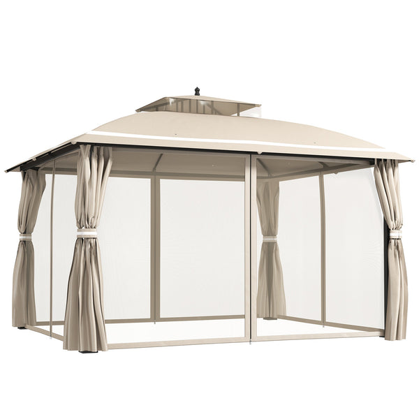 online Gazebo da Giardino 370x303x290 cm Tende Laterali e Zanzariere Beige
