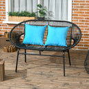 Divano da Giardino 2 Posti 132x72x83 cm con Cuscini e Braccioli in Rattan PE e Acciaio Nero      