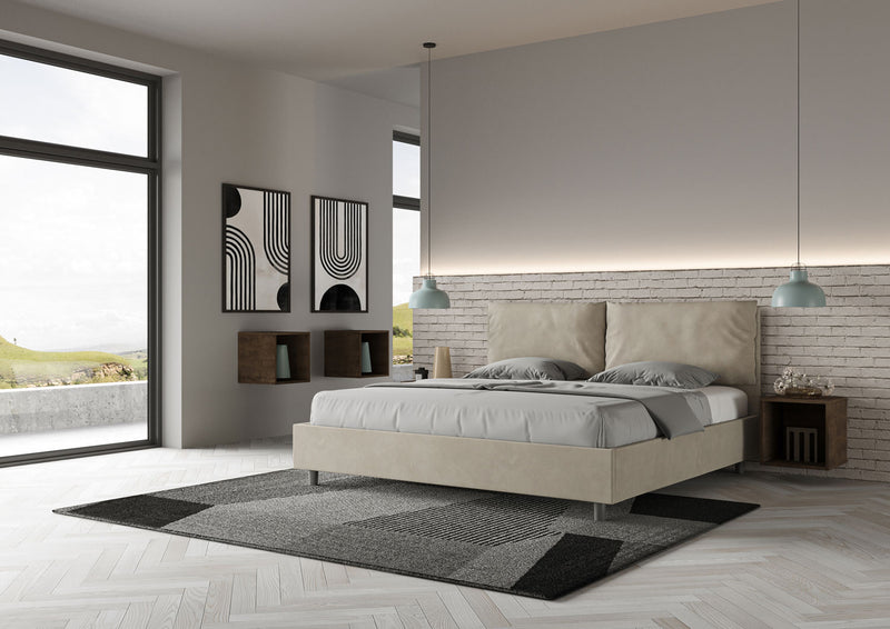 Letto Matrimoniale Imbottito in Microfibra Antea Large Sabbia Varie Misure