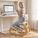 Sedia Ergonomica Inginocchiata 54x98x86 cm in Tessuto Effetto Lino e Legno Crema      