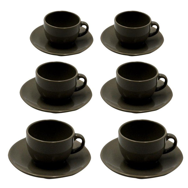 online Set 6 Tazze da The con Piattino Ø9,5xh7 cm in Gres Porcellanato Romeo Tortora
