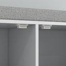 Panca Scarpiera 2 Armadietti con Cuscino 84x35x50 cm in Tessuto Effetto Lino e Legno Bianco 